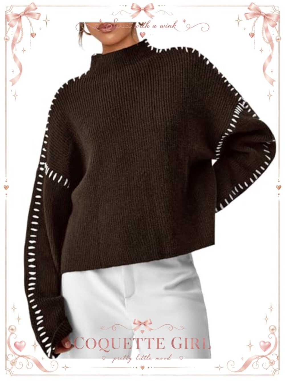 Chunky Knit Oversized Pullover Sweater Long Sleeve Mock Neck Ribbed